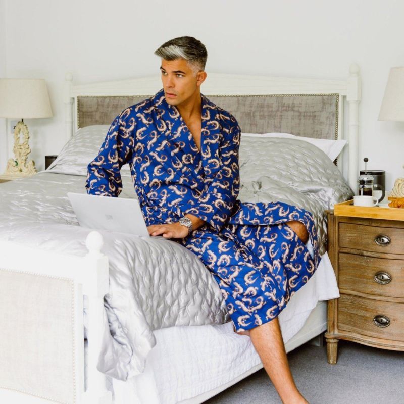Lightweight Men's Dressing Gown Blue Gekko Navy Bown Of London Wolf