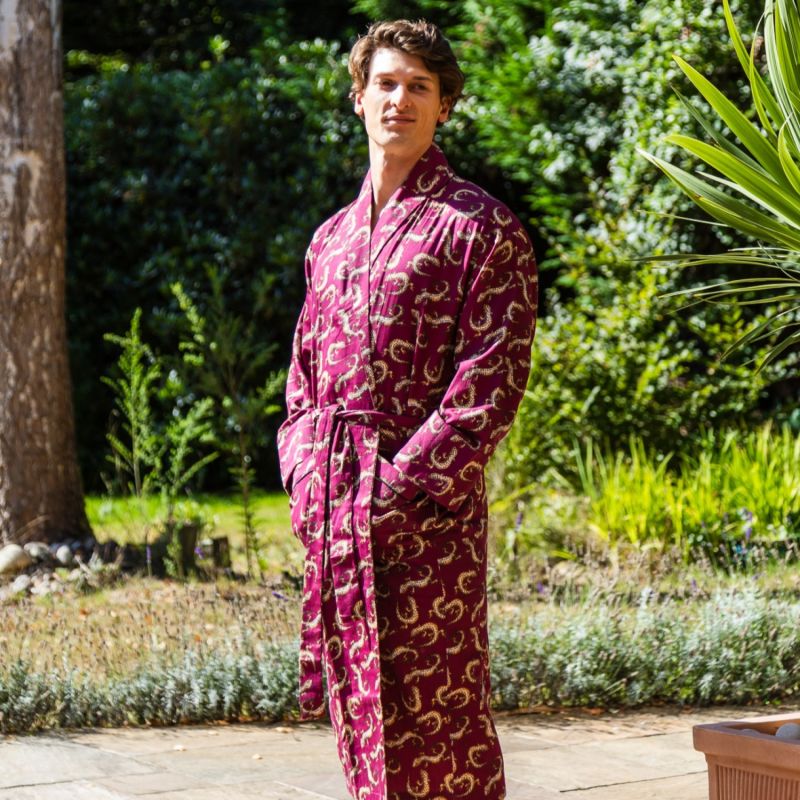 Lightweight Men's Dressing Gown Red Gekko Claret image