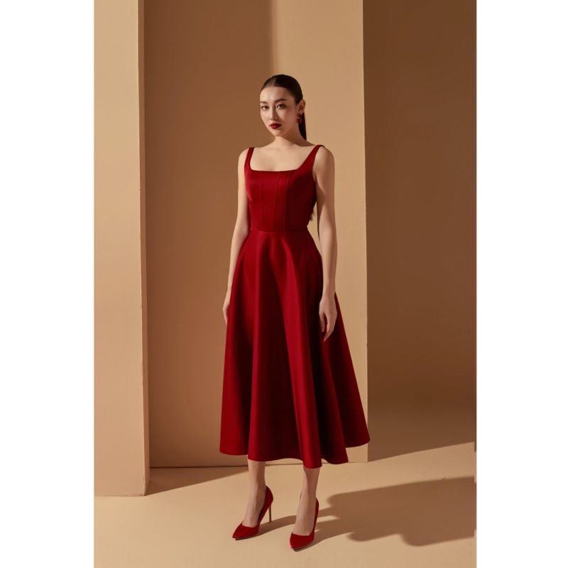 Liliana Taffeta U-Line Dress - Red image