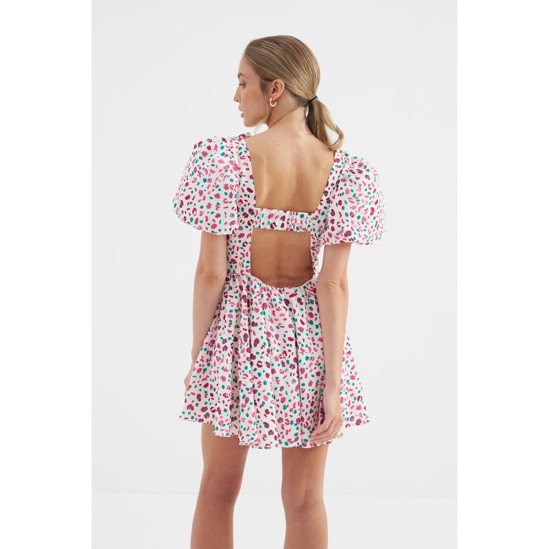 Lilly Pink Patterned Puff Sleeve Mini Dress image