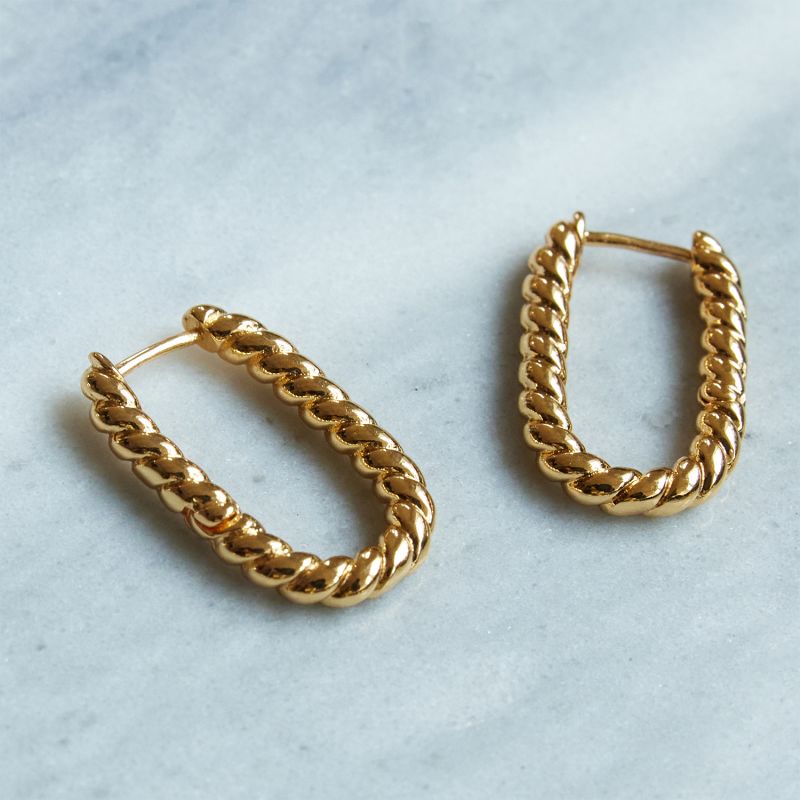 Lilly Twisted Rectangular Gold Earrings image