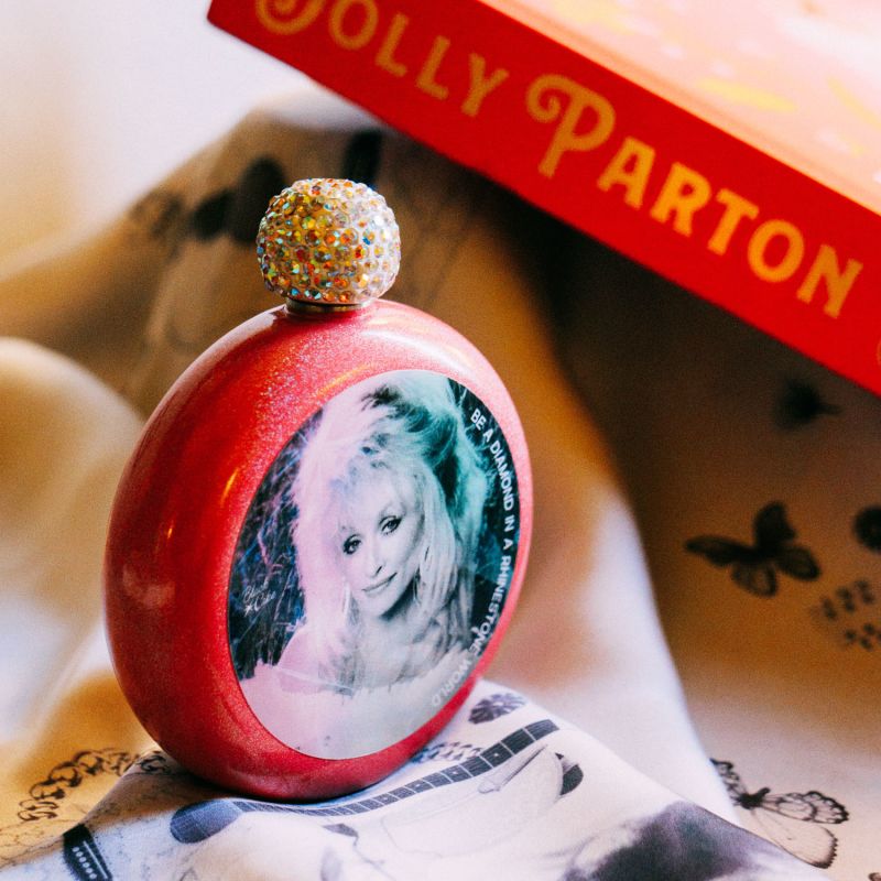 Limited Edition Festival Dolly Parton Tribute Glitter Retro Pink Spirit Flask image