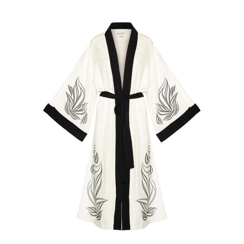 Lina White, Black Design Pattern Printed, Draped Kimono image