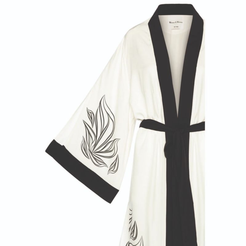 Lina White, Black Design Pattern Printed, Draped Kimono image