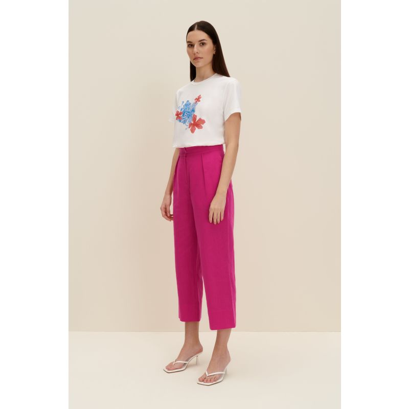 Linen-Blend Cropped Pants In Hot Pink image