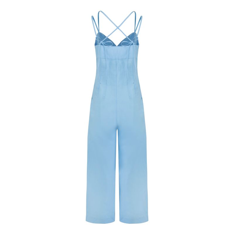 Linen-Blend Jumpsuit In Light Blue image