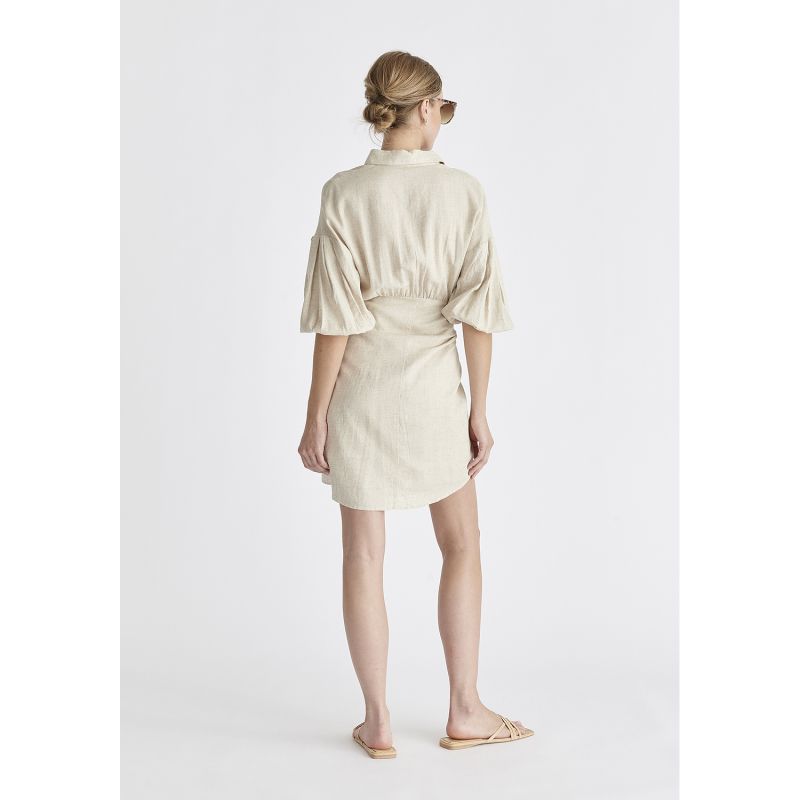 Linen Blend Shirt Dress In Oatmeal image