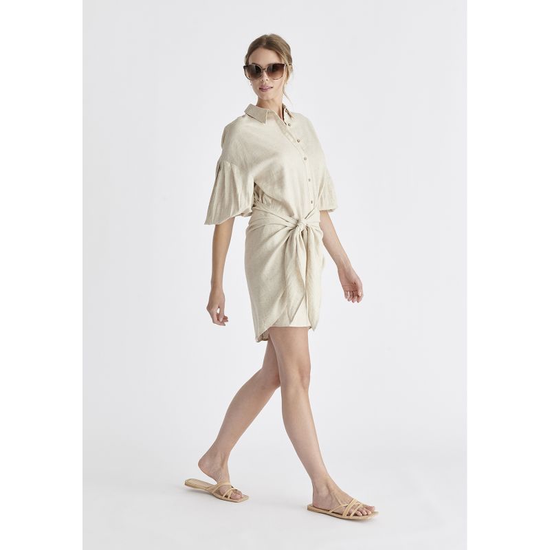 Linen Blend Shirt Dress In Oatmeal image
