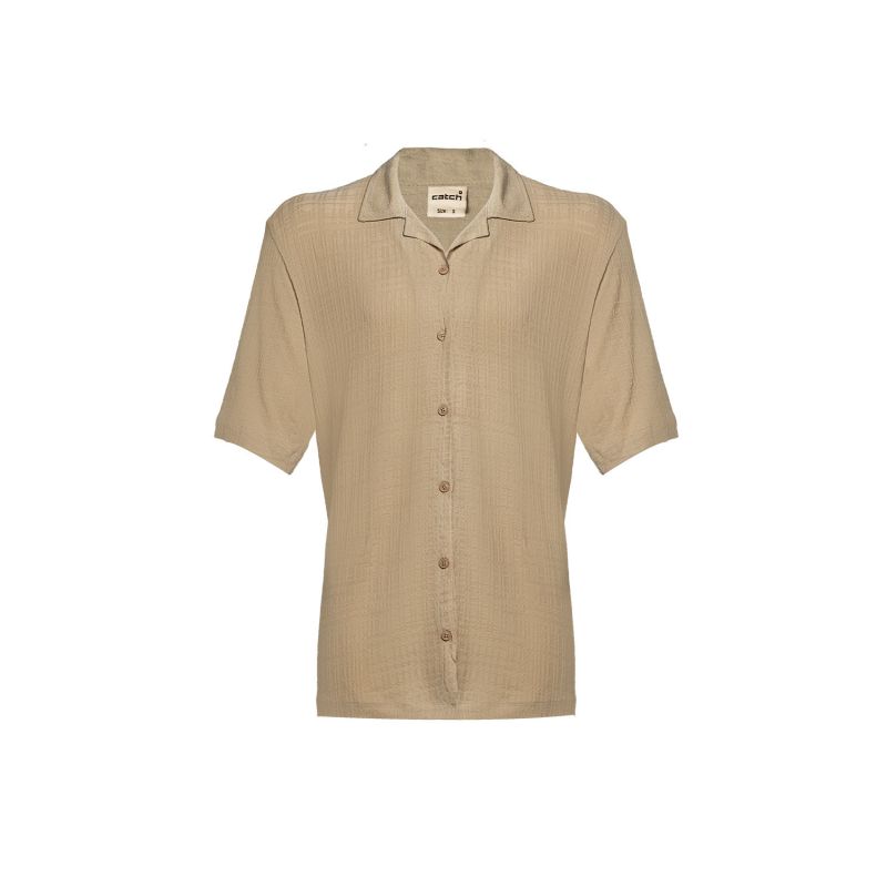 Linen Button Down Short Sleeve Shirt - Camel image