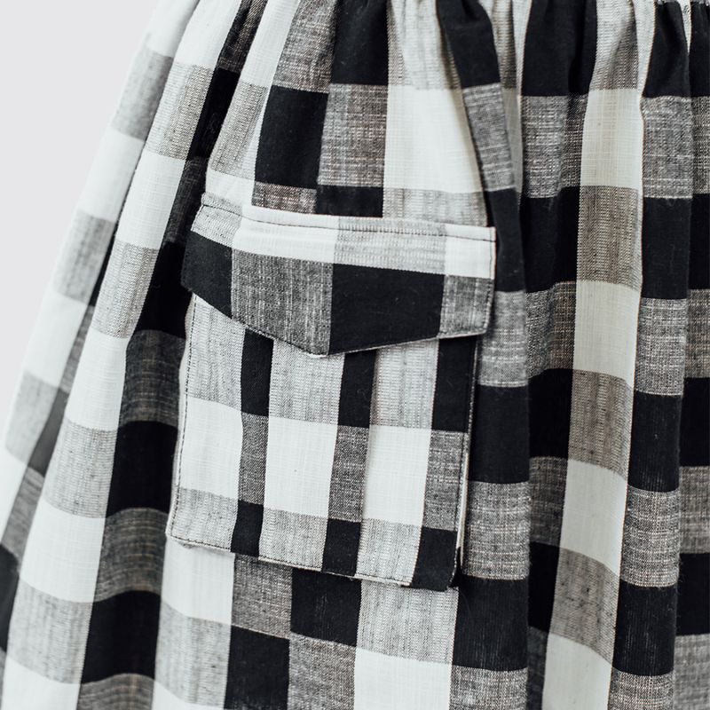 Black & White Plaid Linen Cargo Skirt image