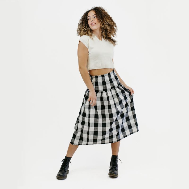 Black & White Plaid Linen Cargo Skirt image