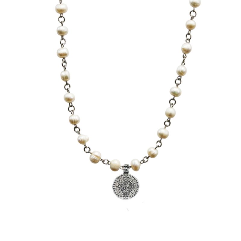 Linked Pearl Coin Necklace image