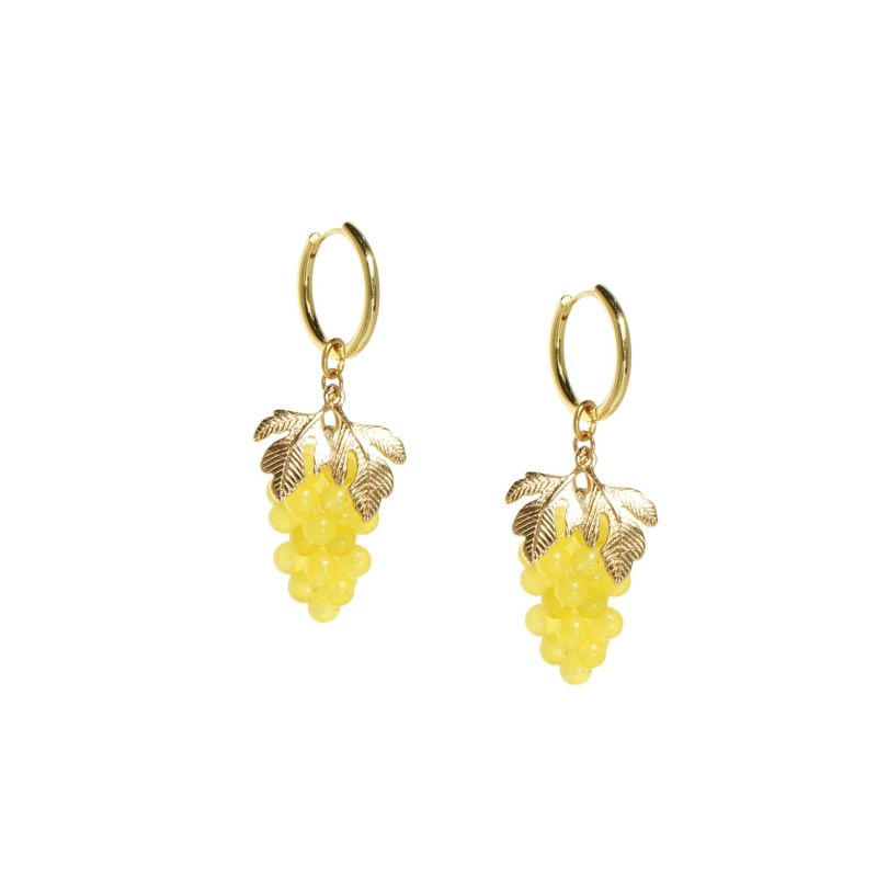 Very Grapeful Gemstone Grape Drop Earrings With 18K Gold Vermeil Hoops - Yellow Jade image