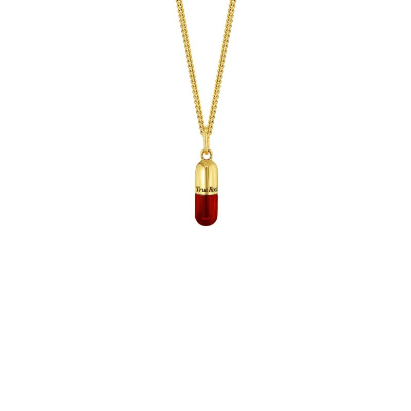 18Kt Gold Plated & Red Mini Pill Pendant image