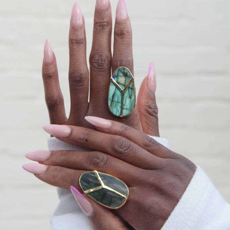 Yaa Yaa Labradorite Gemstone Gold Statement Ring image