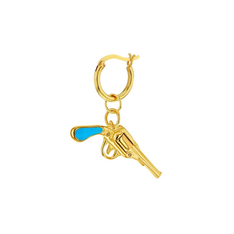 Turquoise Enamel & 18Kt Gold Plated Retro Pistol Stud image