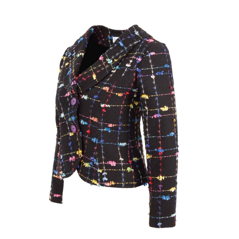 Black Bluish Colourful Threads Wool Blazer image