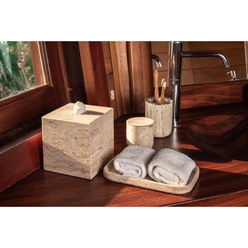 Less Is More Tissue Box - Travertine Marble image