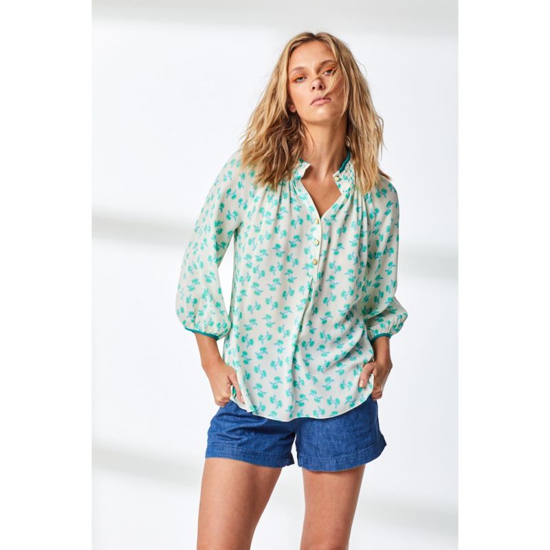 Hartford Top White & Turquoise Hiawatha Print image