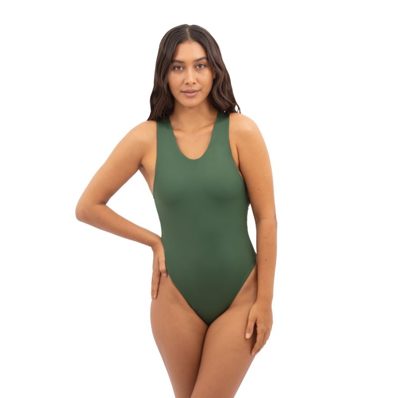 Santorini Crisscross One-Piece Swimsuit In Seaweed Green image