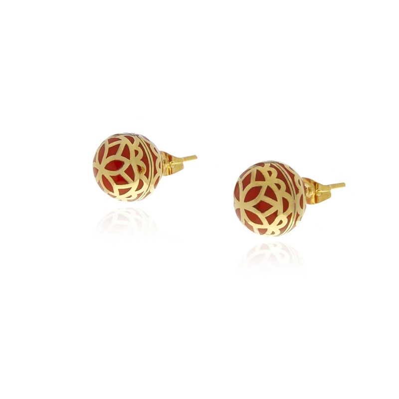 Gold Orange Signature Flower Ball Earrings image