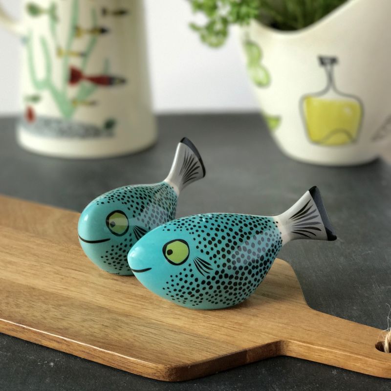 Blue Fish Salt & Pepper Shakers Hannah Turner Wolf & Badger