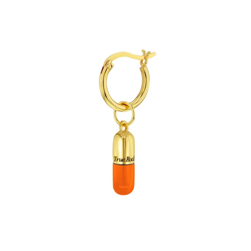 18Kt Gold Plated Mini Pill Charm On Sterling Silver Hoop image