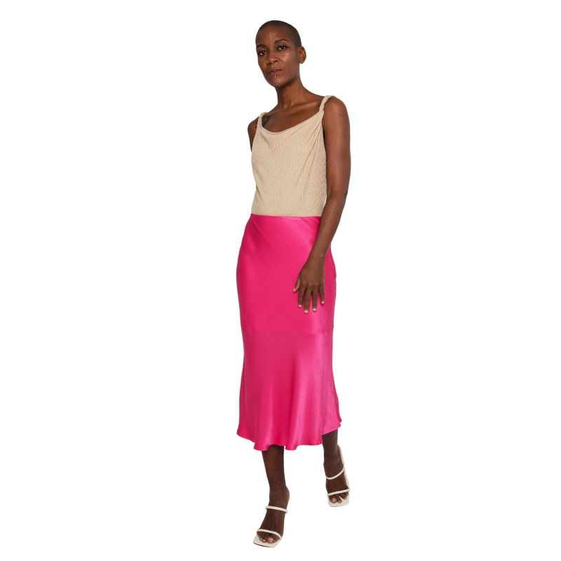 Grace Satin Bias-Cut Skirt - Fuchsia image