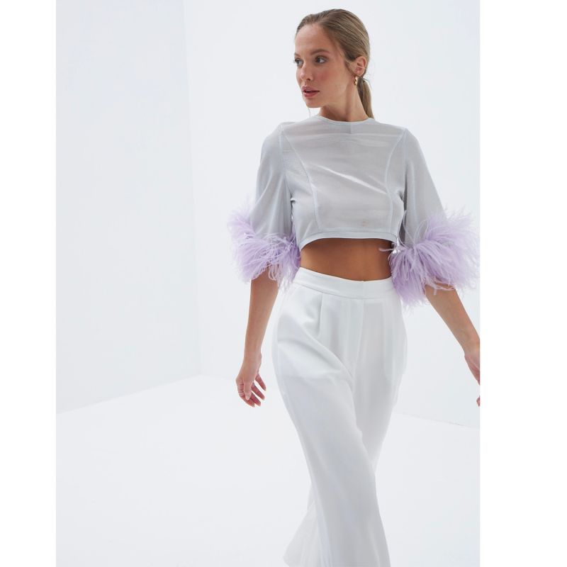 Logan Ecru White Satin Palazzo Pants image