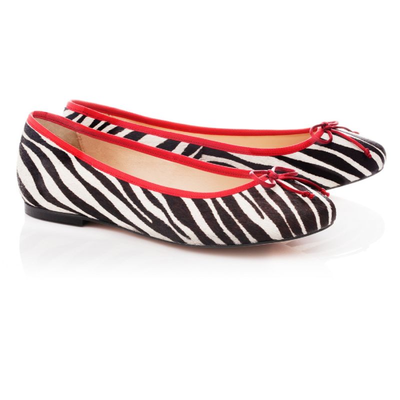 Lola Zebra Pony Hair Leather Red Trim French Sole Wolf & Badger