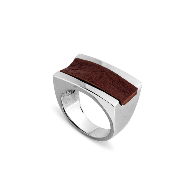 Hatton Sterling Silver And Chestnut Leather Ring image