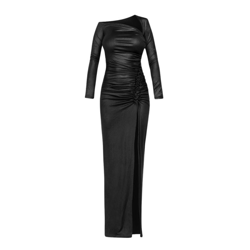 Long Asymmetrical Dress With Gathers In Black | Cliché Reborn | Wolf ...