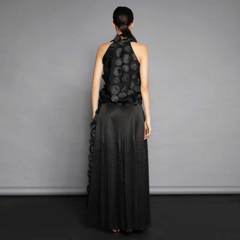 Long Black Laser Cut Paneled Skirt image