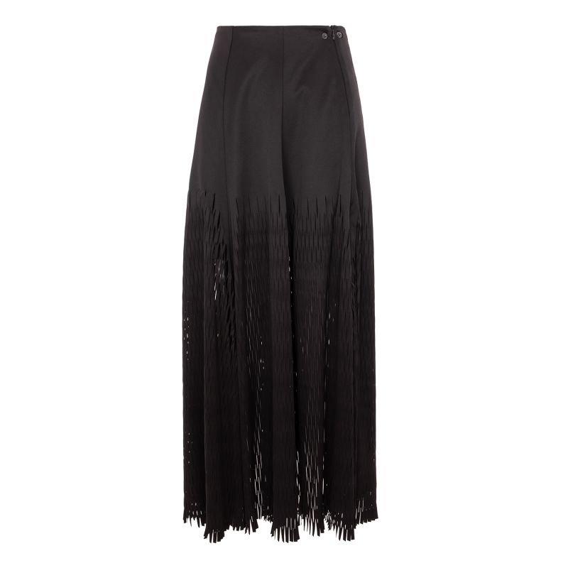 Long Black Laser Cut Paneled Skirt image