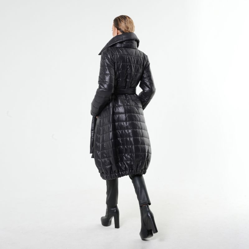 Long Down Coat With Belt In Black image