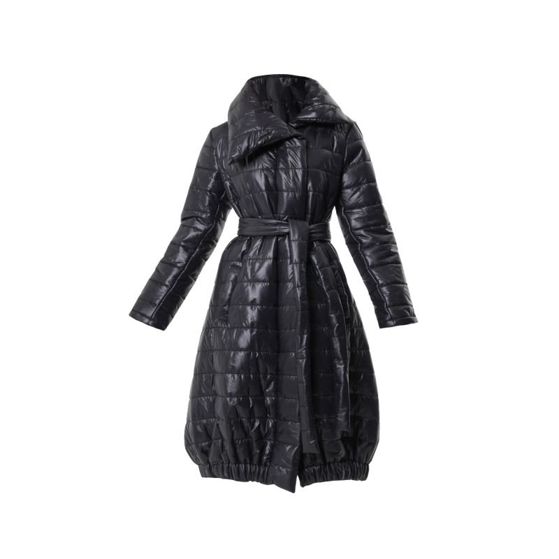 Long Down Coat With Belt In Black image