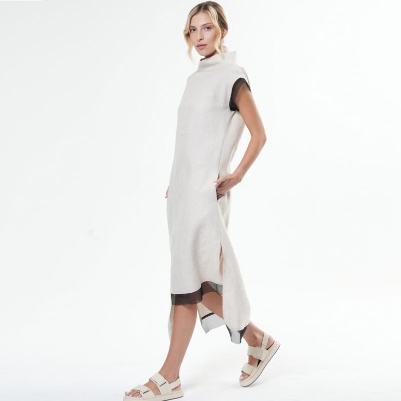 Lula Beige Abstract Linen Cotton Dress