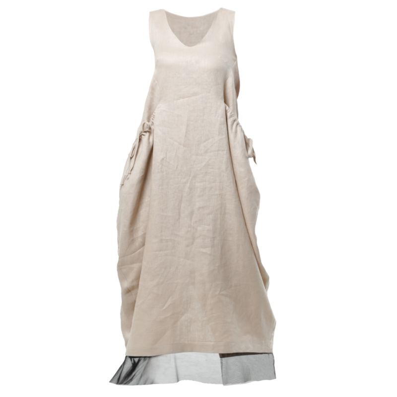 Long Linen Dress With Oversized Pockets In Beige image