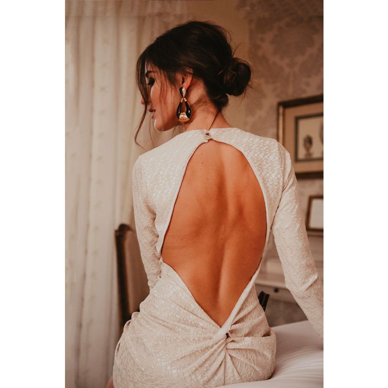 Ivory Long Sleeve Backless Dress image