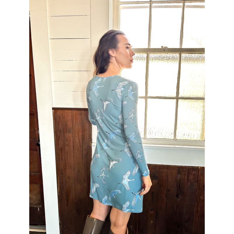 Long Sleeve Mini Dress In Swooping Crane image