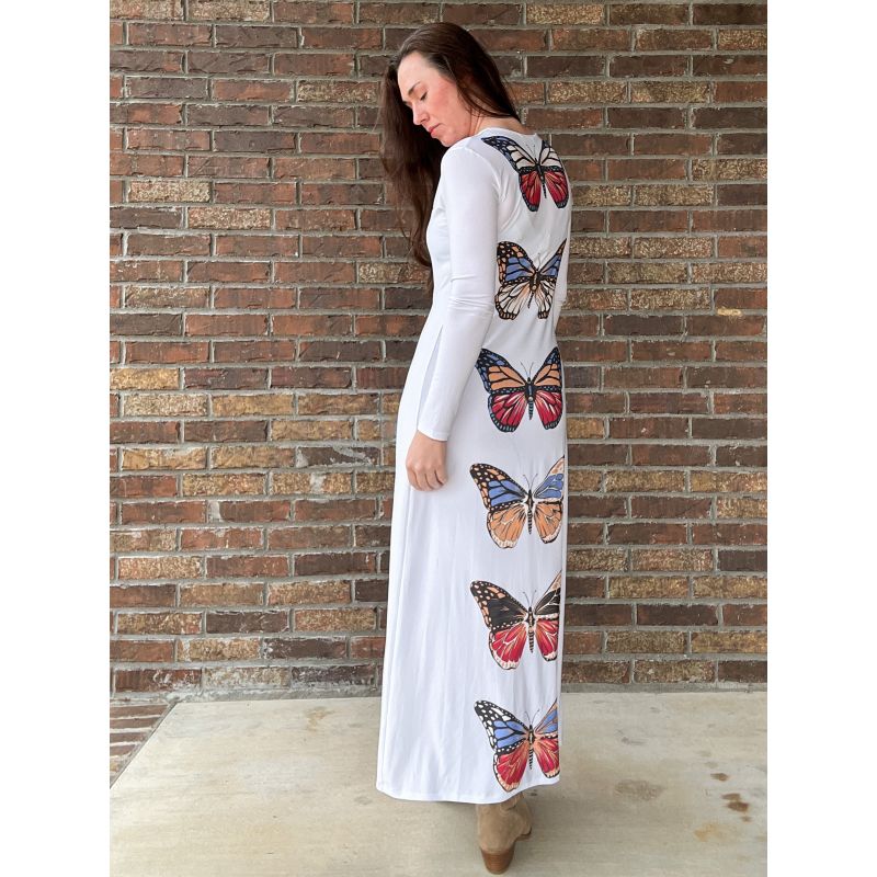 Long Sleeve Silky Jersey Maxi Dress In Butterfly image