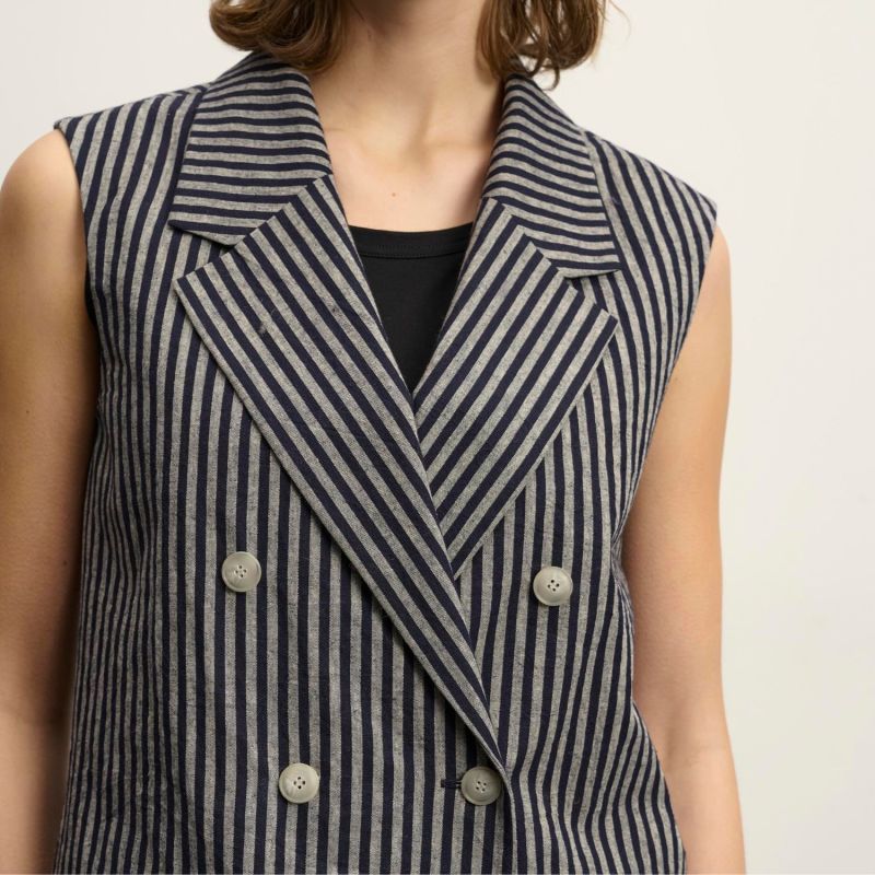 Long Striped Vest – Navy Blue image