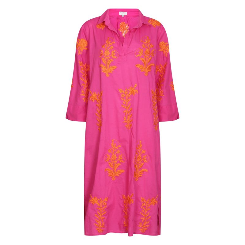 Long Tourist Dress Peony Pink With Satsuma Embroidery Cotton Peony Pink image