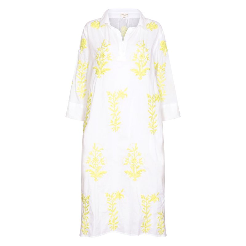 Long Tourist Dress White With Lime Embroidery Cotton White image