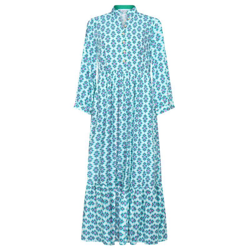 Longer Anastasia Dress Turquoise Crazy Pav Print image