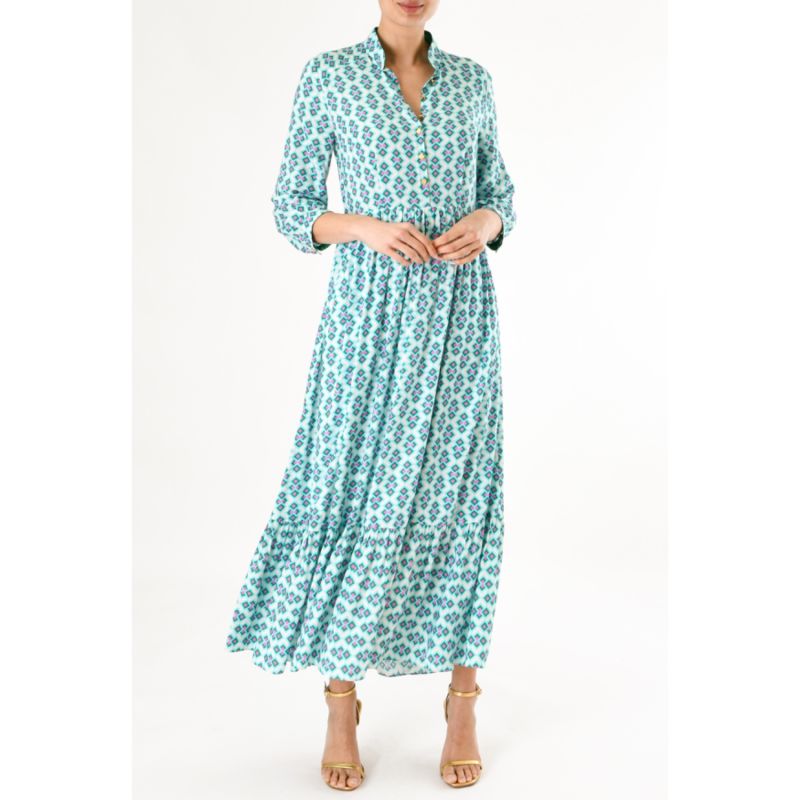 Longer Anastasia Dress Turquoise Crazy Pav Print image