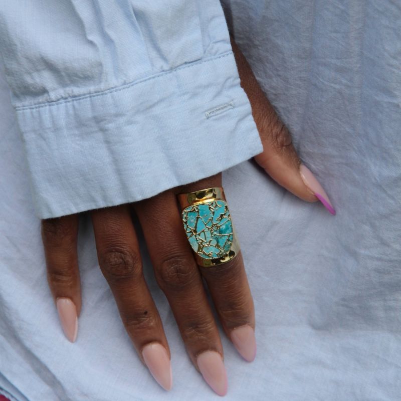 Longline Molten Turquoise Stone Gold Cuff Statement Ring image