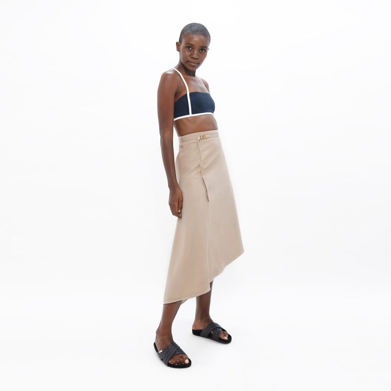 Mallorca Organic Cotton Twill Asymmetric Skirt In Sand image