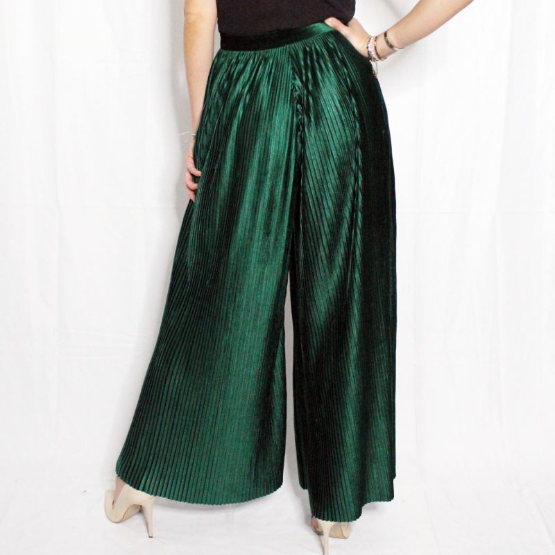 Loose Green High Waisted Velvet Trousers image