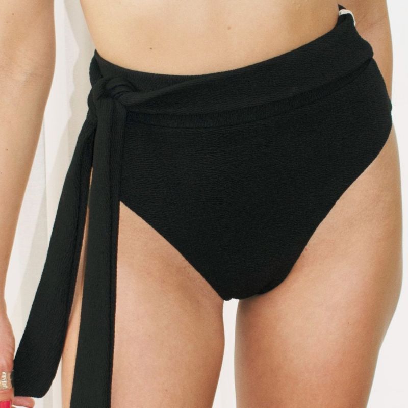 Lorelei Black Crinkle Super High-Waisted Bikini Bottom image